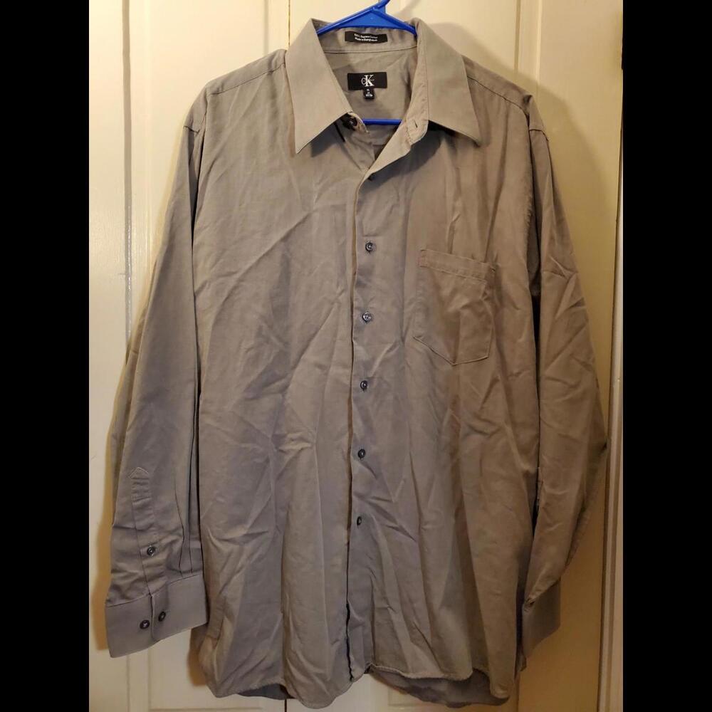 Calvin Klein Gray Grey LS  Dress Shirt Size XL 17 34/35